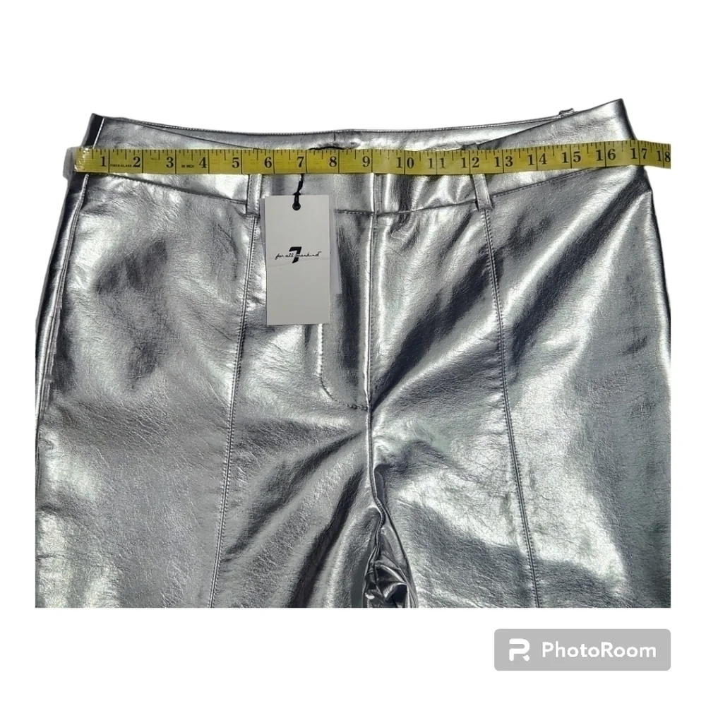 7 For All Mankind Silver Metallic  Coated Faux Leather Jeans Womes SIZE US Large - Picture 7 of 13